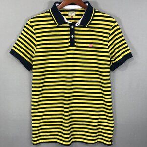 Next Polo Shirt Men's Medium Yellow Blue Striped Short Sleeve Preppy 100% Cotton